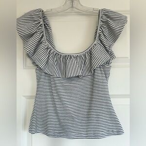 Maeve Striped Ruffle Top in Navy and White